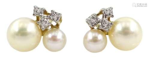 Pair of 9ct gold pearl and diamond stud earrings