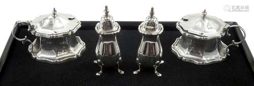 Pair of silver lidded mustard pots by Joseph Gloster Ltd