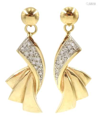 Pair of 14ct gold pave set diamond pendant stud earrings