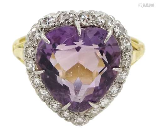 Gold heart shaped amethyst and diamond ring