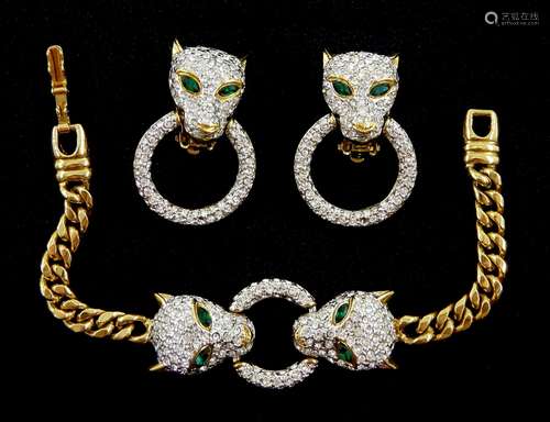 Butler & Wilson gilt crystal panther bracelet and pair of ma...