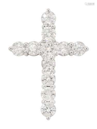 18ct white gold round brilliant cut diamond cross pendant