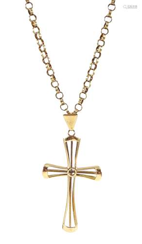 9ct gold cross pendant on 9ct gold belcher link necklace