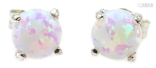 Pair of silver opal stud earrings