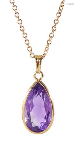 18ct gold pear shaped amethyst pendant