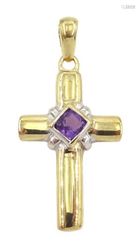 9ct gold amethyst cross pendant