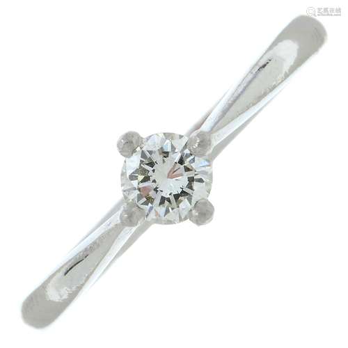 A platinum brilliant-cut diamond single-stone ring.Diamond e...