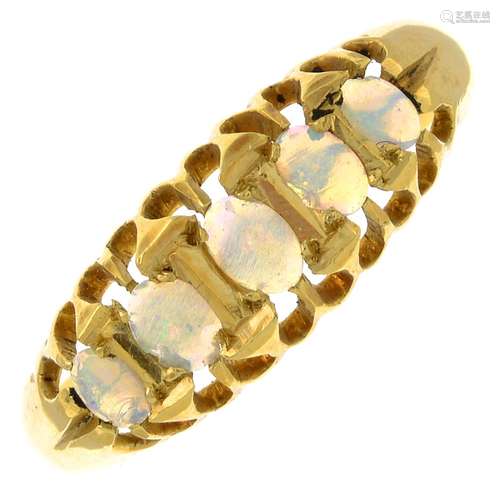 An early 20th century 18ct gold opal five-stone ring.Hallmar...