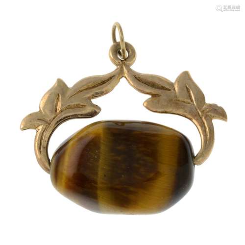 A 9ct gold tiger's-eye swivel pendant.Hallmarks for Birmingh...