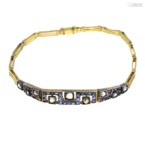 A sapphire and rose-cut diamond bracelet.Stamped K18.Length ...