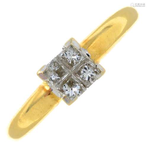 An 18ct gold square-shape diamond cluster ring.Total diamond...