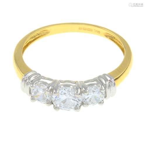 An 18ct gold cubic zirconia three-stone ring.Hallmarks for B...