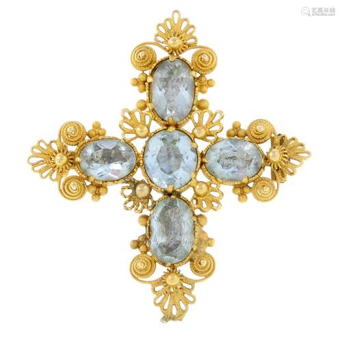 A Georgian gold aquamarine cross pendant,