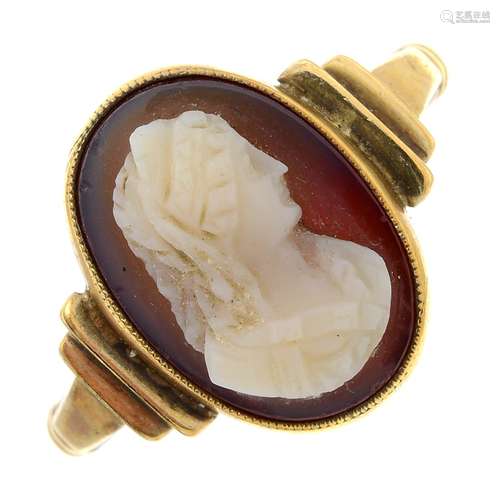 A late 19th century 9ct gold shell cameo ring,