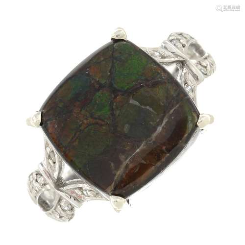 A 9ct gold ammolite doublet and diamond ring.Hallmarks for 9...