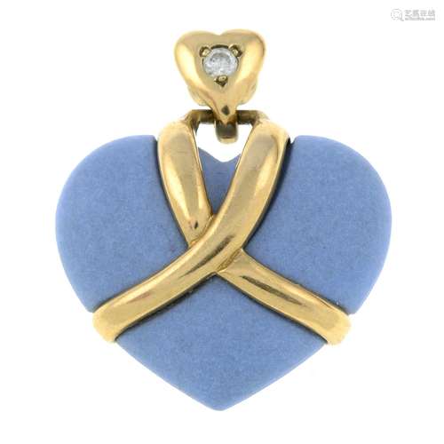 A 9ct gold ceramic and diamond heart pendant, by Wedgwood.Si...