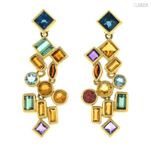 A pair of gem-set drop earrings.Stamped 750.Length 3.7cms.