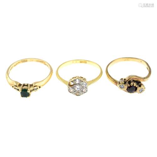 14ct gold emerald and diamond dress ring,