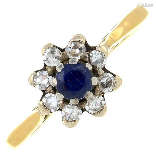 A sapphire and diamond cluster ring.Estimated total diamond ...