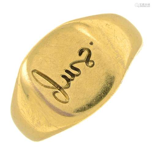 An early 20th century 18ct gold signet ring.Hallmarks for Lo...