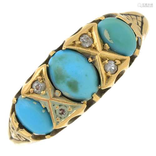 An Edwardian 18ct gold turquoise and diamond dress ring.Hall...