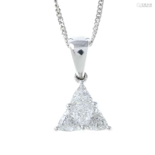 A triangular-shape diamond pendant,