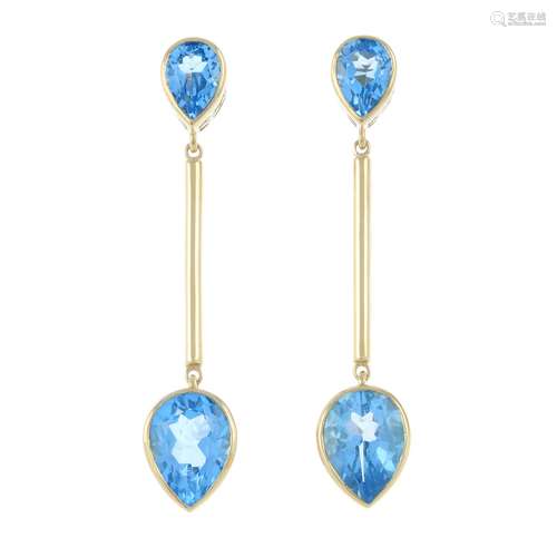 A pair of 9ct gold blue topaz earrings.Hallmarks for Birming...