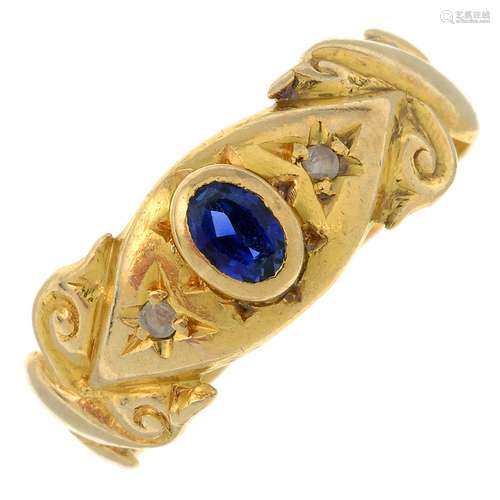 An Edwardian 22ct gold sapphire and rose-cut diamond ring.Ha...