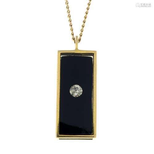 A 9ct gold black resin and brilliant-cut diamond pendant,