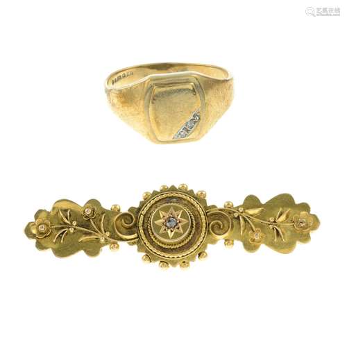 Early 20th century 15ct gold diamond accent brooch, stamped ...