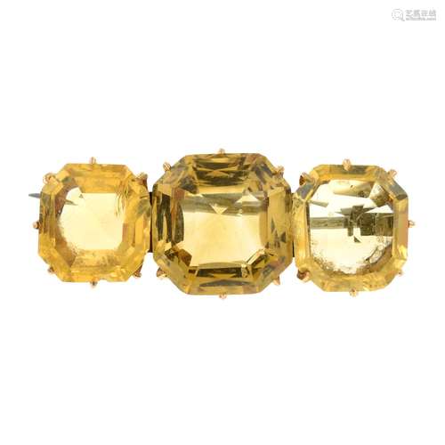 An early 20th century gold citrine brooch.Length 3.3cms.