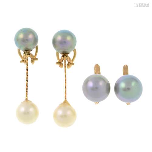 Two pairs of imitation pearl earrings.