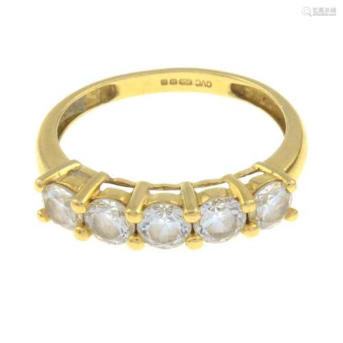 An 18ct gold cubic zirconia five-stone ring.Hallmarks for Bi...