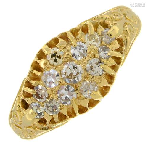 A late Victorian 18ct gold single-cut diamond dress ring.Est...