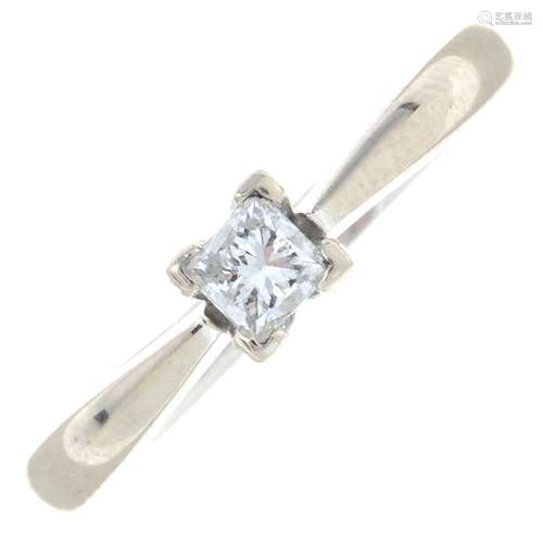 An 18ct gold square-shape diamond single-stone ring.Diamond ...