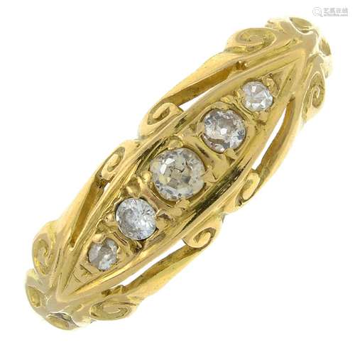 An 18ct gold old-cut diamond five-stone ring.Total diamond w...