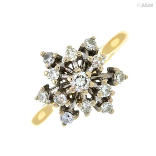 An 18ct gold brilliant-cut diamond star cluster ring.Estimat...