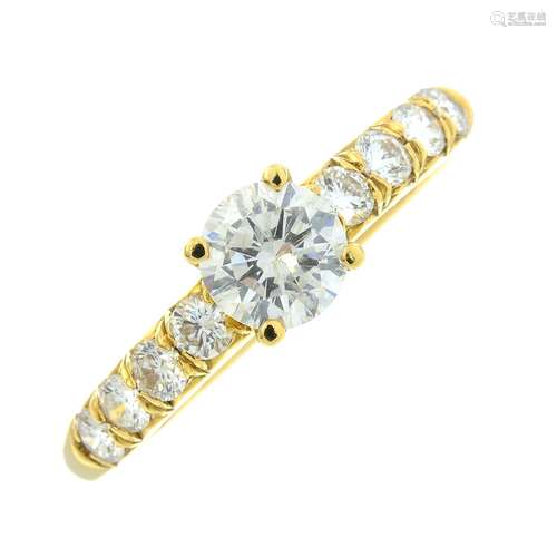 An 18ct gold brilliant-cut diamond single-stone ring.Princip...