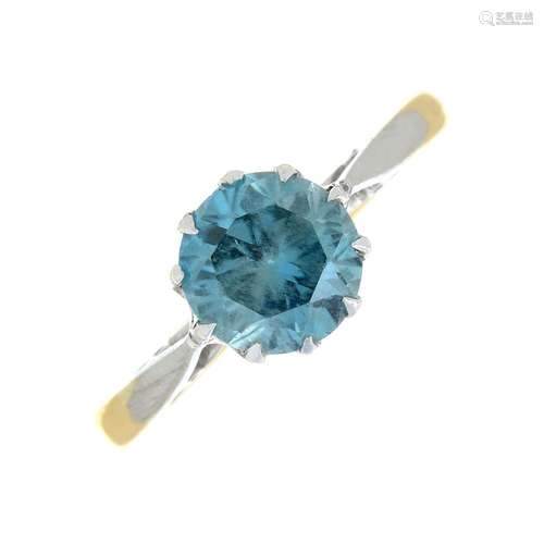 A blue zircon single-stone ring.Stamped 9ct.