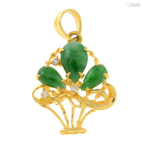 A jade pendant, designed to depict an openwork flower basket...
