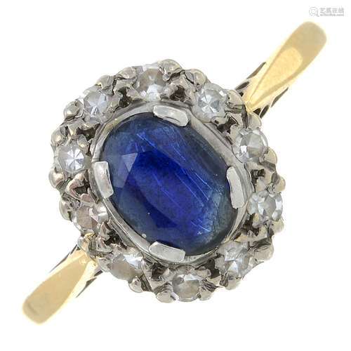 A sapphire and diamond cluster ring.Estimated total diamond ...