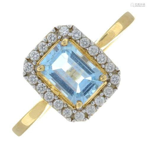 A 9ct gold blue and colourless topaz cluster ring.Hallmarks ...