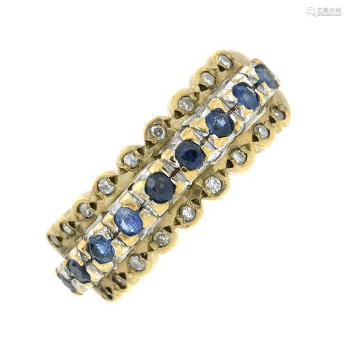 A 9ct gold sapphire and diamond dress ring.Estimated total d...