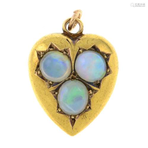 An Edwardian 15ct gold opal heart pendant.Hallmarks for Ches...