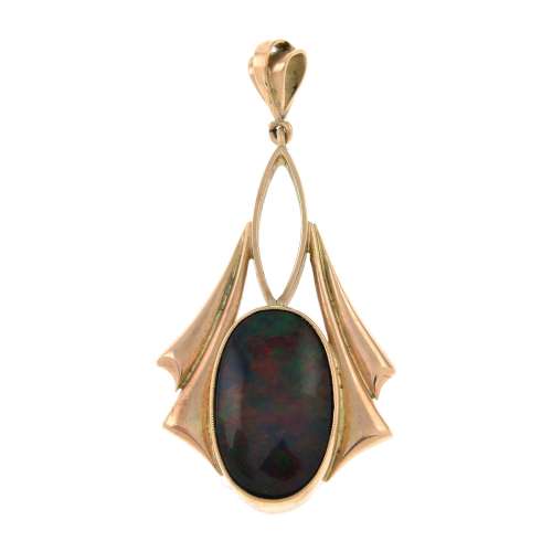An early 20th century gold opal pendant.Length 3.7cms.