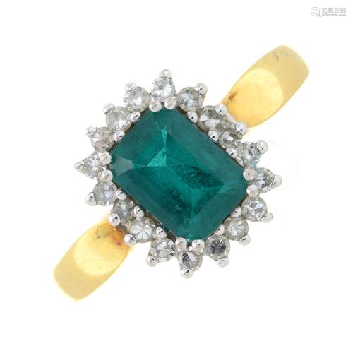 An 18ct gold green paste and single-cut diamond cluster ring...