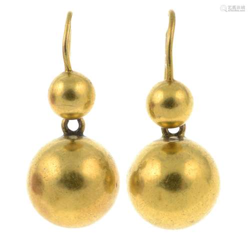 A pair of spherical drop earrings.Length 2.5cms.