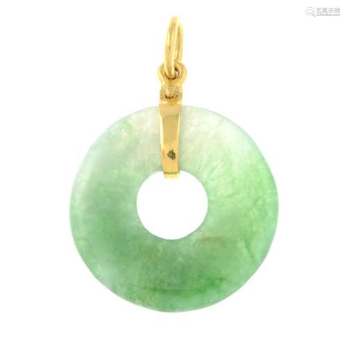 A jadeite bi pendant.Length 3.2cms.