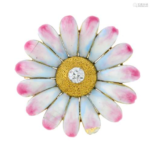 An old-cut diamond and enamel floral brooch.Diamond estimate...