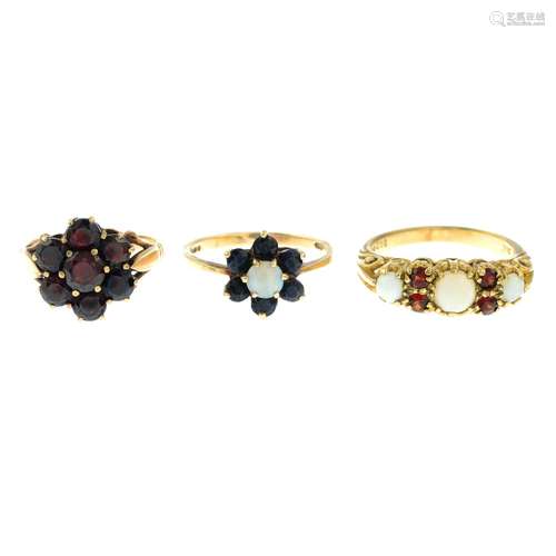 9ct gold opal and garnet dress ring,